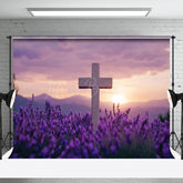 Lofaris Purple Floral Blurry Sunset Sky Cross Easter Backdrop